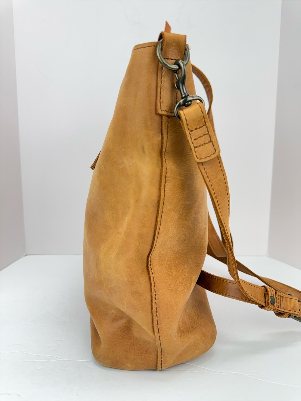 ABLE Alem Cognac Tan Leather Utility Tote Bag - Picture 5 of 13